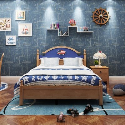 全实木儿童男孩王子床